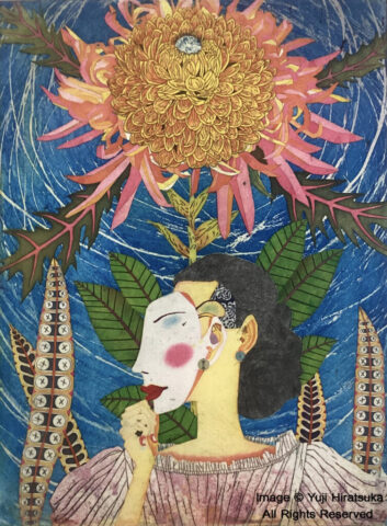 Yuji Hiratsuka Etching of Woman with Mask