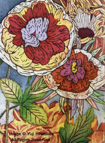 Yuji Hiratsuka Etching of Garden Flowers