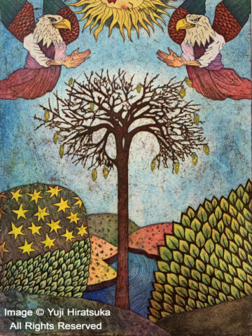 Yuji Hiratsuka Etching of Eagle Angels