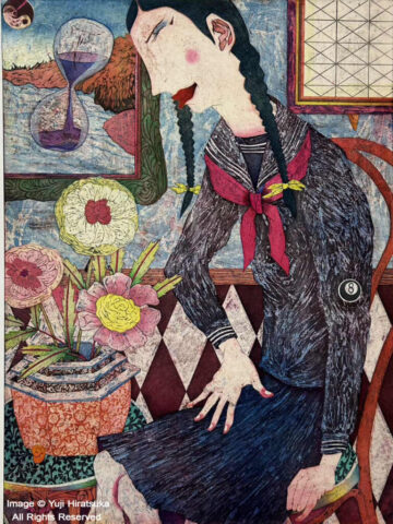 Yuji Hiratsuka Etching of Woman and Flowers