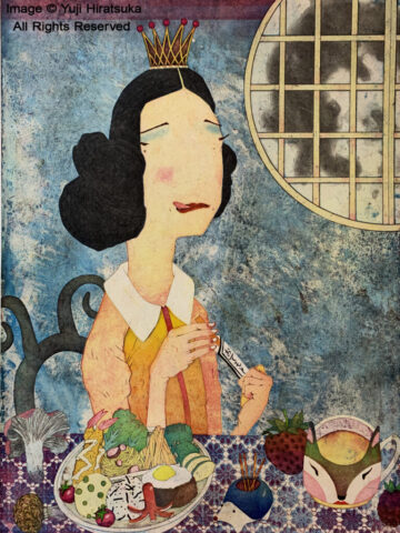 Yuji Hiratsuka Etching of a woman eating lunch