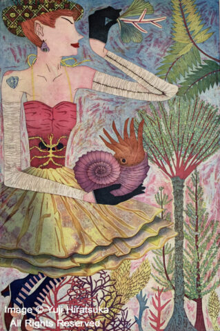 Yuji Hiratsuka Etching of a Beautiful Woman in a Seascape