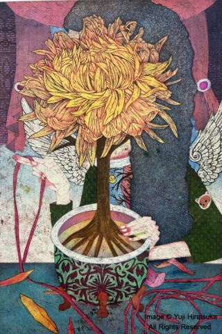 Yuji Hiratsuka Etching of an Angel with Red String