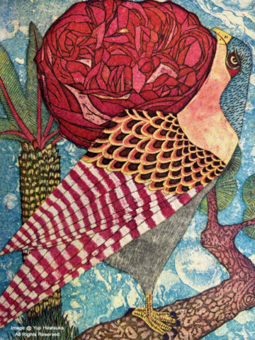 Yuji Hiratsuka Etching of Falcon and Flower